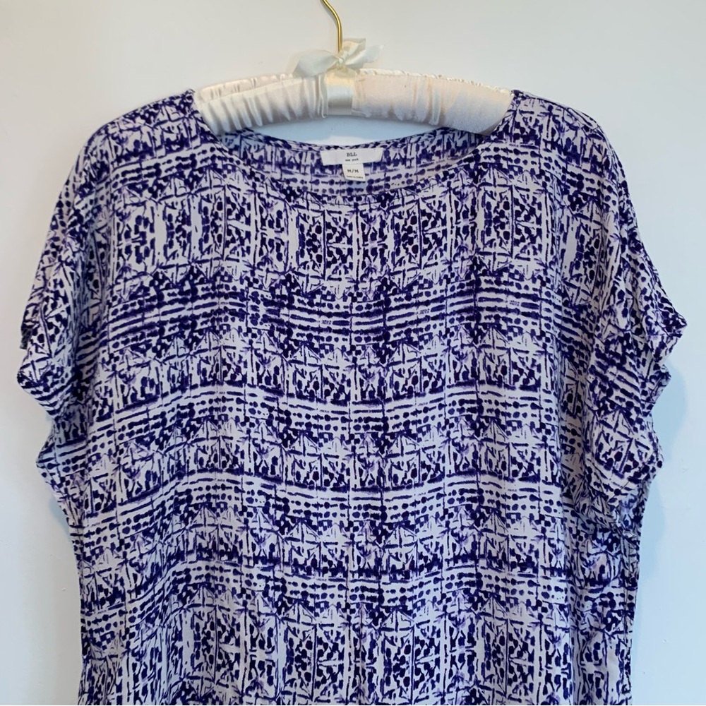 BLL NY India Batik Boho Beachy Shift Dress Medium Purple - Picture 2 of 7